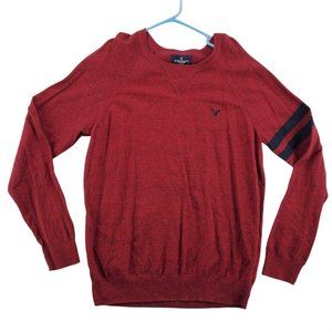 AMERICAN EAGLE Sweater Men's Long Sleeve Crew Neck Tight Knit Pullover Red Large